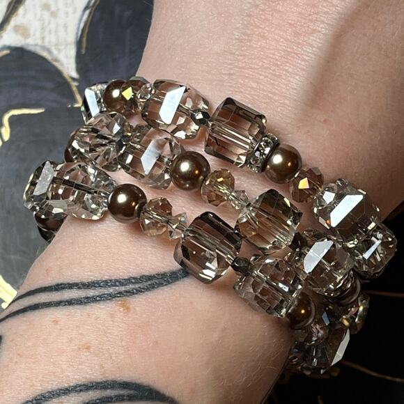 Estate Large Chunky Beaded Crystal and Pearl Wrap Bracelet D3 - Picture 1 of 9